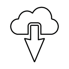 Cloud, cloudscape, download, online, storage outline icon. Line art design.