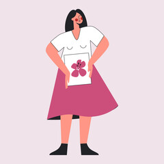 Woman with floral feminine gynecology. Womb wisdom - gynecology and female intimate health concept. Beauty female reproductive system. Woman health, zen and wellness vector illustration