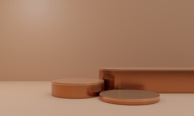 Abstract realistic 3D, steps cylinder pedestal podium set with pastel minimal wall scene for product display presentation. Vector geometric rendering platform design.