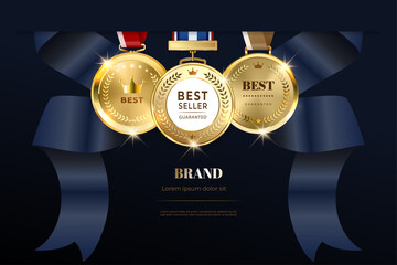Winner award champion realistic golden trophy and crown template  - obrazy, fototapety, plakaty