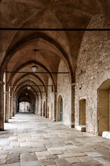 the medieval arcades of Piazza Cittadella, in the Upper Town in Bergamo