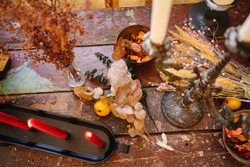 top view. New Year's or autumn decor in natural style. vintage and retro.