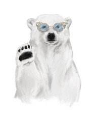 animal sketch cute friendly polar bear wearing glasses color portrait drawing digital art