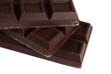 Three black chocolate bars isolated on white background