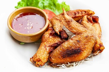 Appetizers, Fried Chicken Wings with Chili Sauce