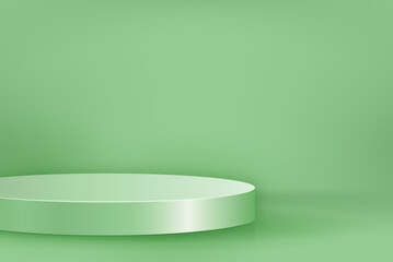 Round shape stage podium mock up for product display in light green color background