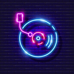 Music plate neon icon. Music glowing sign. Music concept. Vector illustration for Sound recording studio design, advertising, signboards, vocal studio.