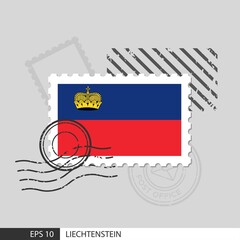 Liechtenstein flag postage stamp. Isolated vector illustration on grey post stamp background and specify is vector eps10.