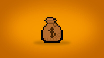 Pixel 8 bit gaming bag of money with dollars wallpaper - high res background