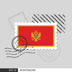 Montenegro flag postage stamp. Isolated vector illustration on grey post stamp background and specify is vector eps10.