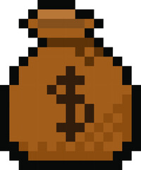Pixel 8 bit bag of money with dollars - vector, isolated