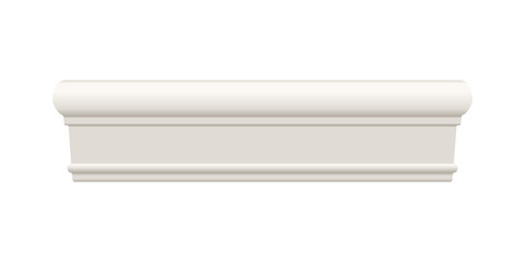 White skirting baseboard moulding. Ceiling crown on white background. Plaster, wooden or styrofoam interior decor. Classic home design. Vector illustration. © Kusandra