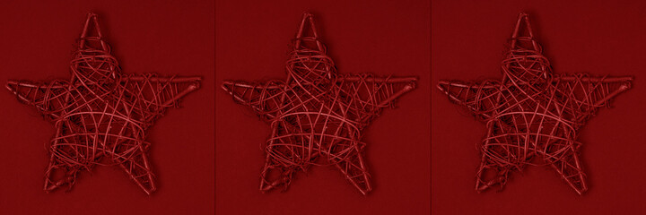 Christmas background banner panorama template greeting card - Red star from branches on red...