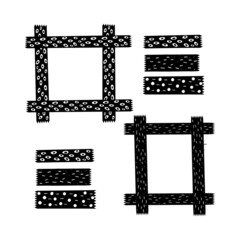 Washi tape frames in black color. Bright vector design for web, print, planners, etc. 