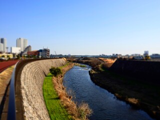 世田谷の川風景。ジオラマ風。