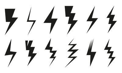Lightning icon flat design set art collection vector