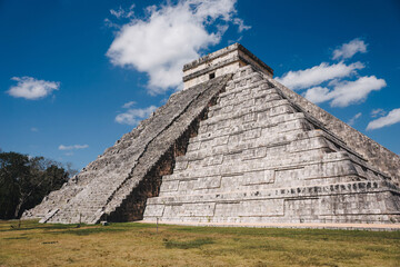 Temple of Kukulcan El Castillo at the center of Chichen Itza archaeological site in Yucatan, Mexico.A popular tourist destination in the Yucatan - Chichen Itza complex