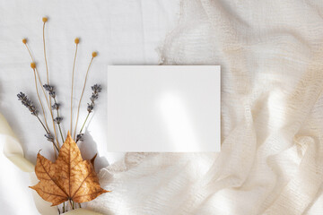 Autumn mockup card 5,54,25 on beige background  