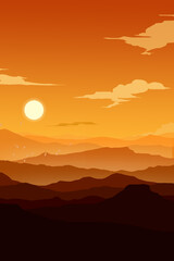 Fototapeta na wymiar Sunset Minimal Scenery Digital Drawing