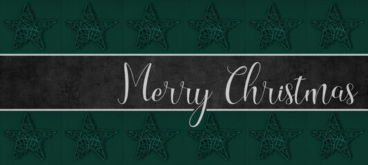 Merry Christmas background template greeting card - Star from branches on dark green background