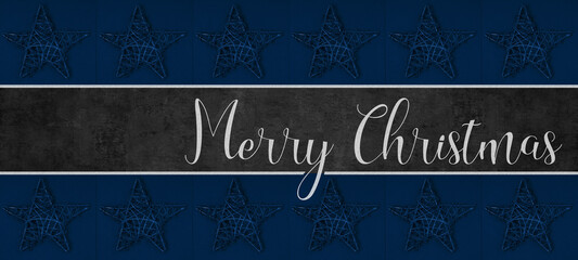 Merry Christmas background template greeting card - Star from branches on dark blue background