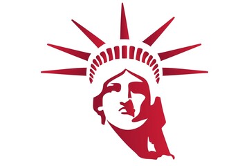 Face of the Statue of Liberty in dark red tones close-up, isolated on white background. Vector illustration. - obrazy, fototapety, plakaty