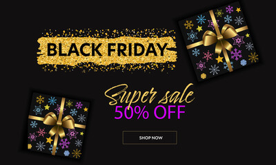 Vector Neon, Luxury Black Friday Sale Banner with the Discount for the Promotion, Online Ads, Prints.