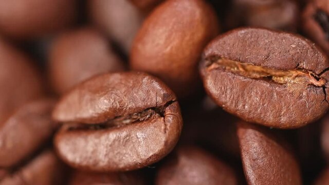 roasted coffee beans in macro shot