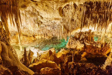 Stalactites in a cave. Cuevas del Drach. Mallorca, Spain