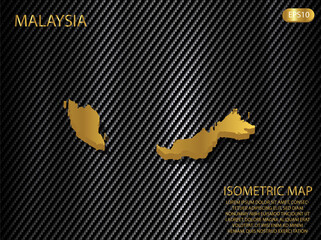 isometric map gold of Malaysia on carbon kevlar texture pattern tech sports innovation concept background. for website, infographic, banner vector illustration EPS10