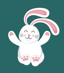 Funny cute white rabbit. Illustration of a character. Vector illustration in a flat style.