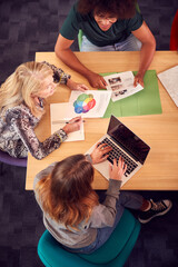 Overhead Shot Of University Or College Students Sitting Around Table With Tutor In Lesson