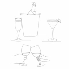 wine with glass one continuous line drawing