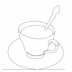 mug with saucer one continuous line drawing vector, isolated