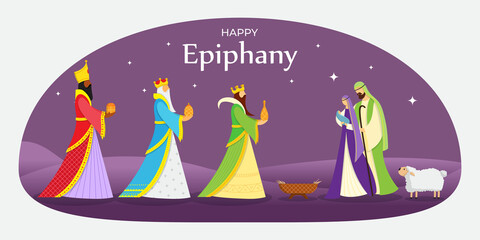 Vector illustration of Epiphany, Christian festival, three wise men