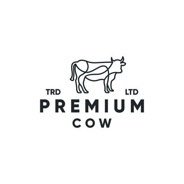 Monoline premium cow modern style logo design