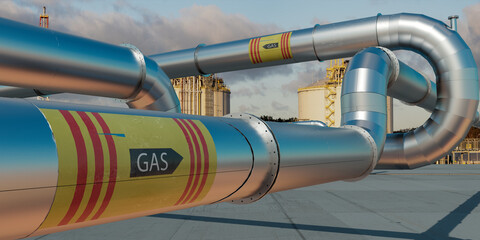 Pipeline supply gas to factory - obrazy, fototapety, plakaty