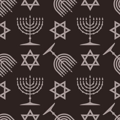 Hanukkah seamless pattern. Hanukkah Menorah and star of David. Vector illustration