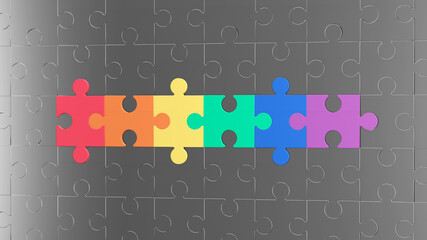Lgbtg color puzzle composition on chromium background. 3D render illustration. Clipping path of each element included.