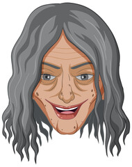Wicked old witch face on white background