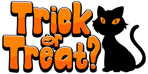 Trick or Treat word logo with black cat for Halloween