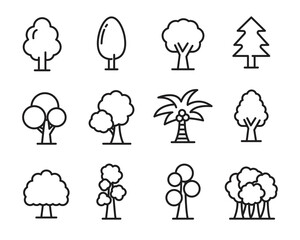 Set of tree icon in linear style isolated on white background