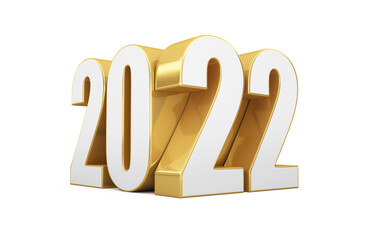 New year. White numbers 2022 with gold decor on a white background. 3d render.