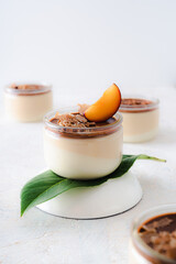Panna cotta sweet dessert creamy on white background light photo