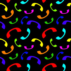 Colorful telephone seamless pattern on black background. Vector illustration.