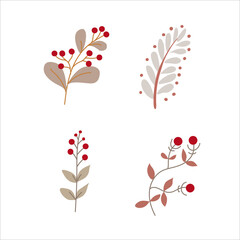 Simple plant decoration in doodle style. Simple decor for a festive Christmas and New Years. Vector illustration isolated on white background.