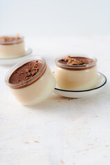 Panna cotta sweet dessert creamy on white background light photo