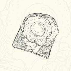 Illustration toast sketch food.Hand drawn element design menu. Isolated object in white background