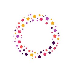 Colorful geometric stars shapes consisting of spherical geometric particles frame - wreath or logo on the white background. Vector illustration.