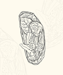 Illustration toast sketch food.Hand drawn element design menu. Isolated object in white background